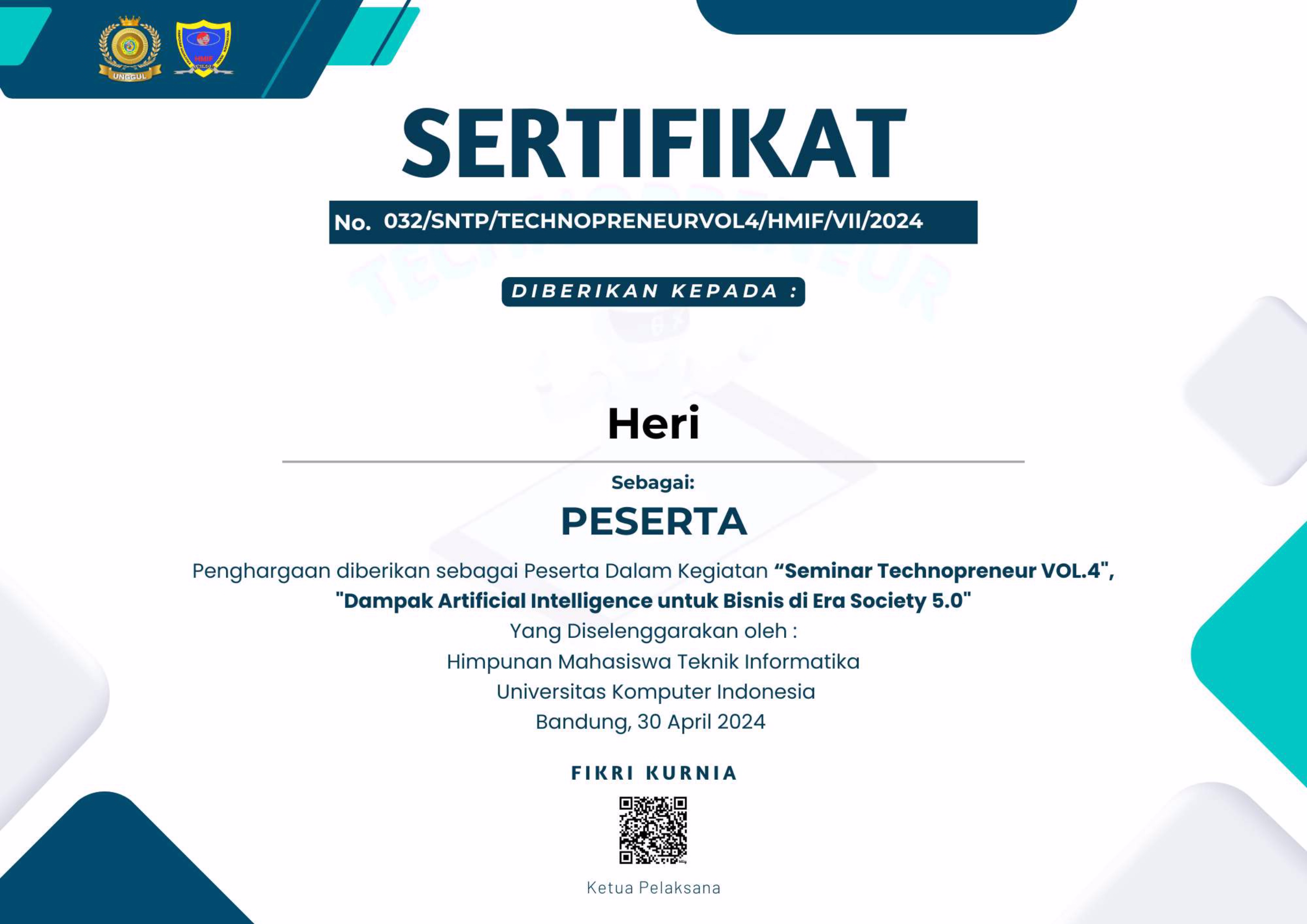 Seminar Technopreneur Vol. 4 FTIK UNIKOM 2024