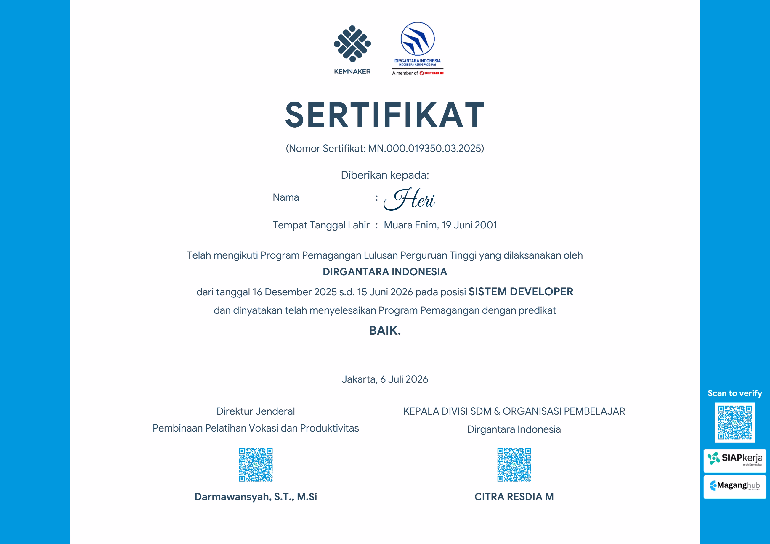 Maganghub Kemnaker RI Sistem Developer