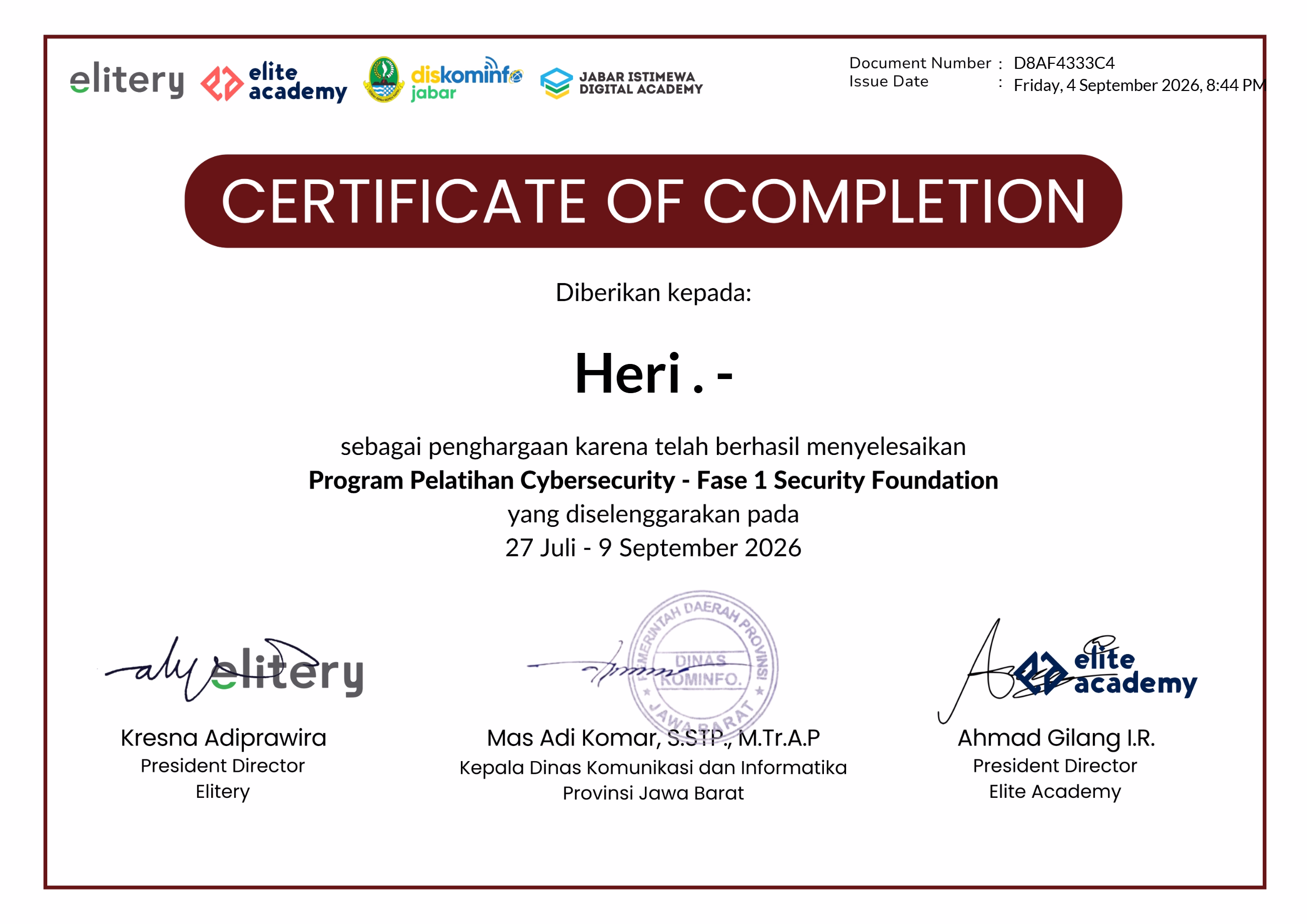 Porgram Pelatihan Cybersecurity - Fase 1 Security Foundation